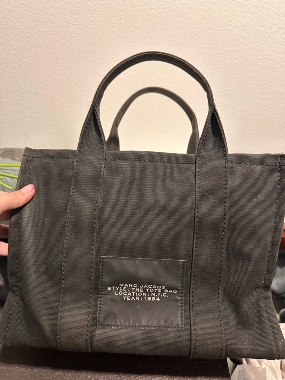 Marc Jacobs Black Canvas Duffel Tote Bag with White Logo - Picture 4 of 5